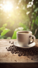 Coffee cup on natural background. Illustration AI Generative.