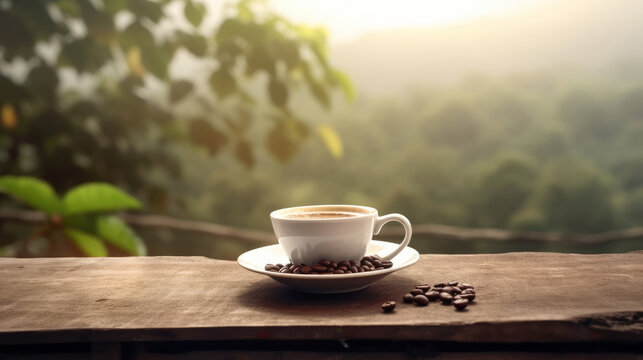Coffee cup on natural background. Illustration AI Generative.