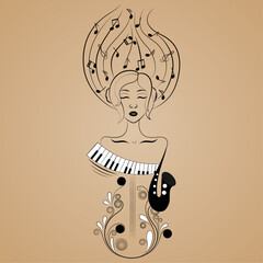 flat,contour illustration girl orchestra