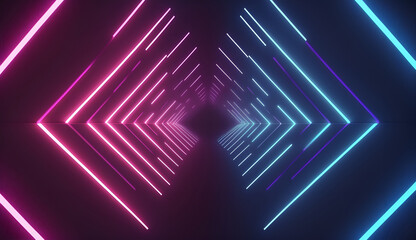 Abstract background with glowing lines, Neon bright lens flare colored on black background, Generative AI