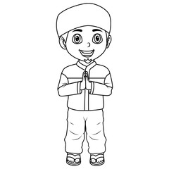 Illustration of Happy muslim man cartoon line art