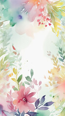Watercolor natural floral background. Illustration AI Generative.