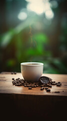 Coffee cup on natural background. Illustration AI Generative.