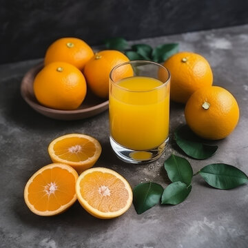 Glass of fresh made orange juice Illustration AI Generative. © olegganko