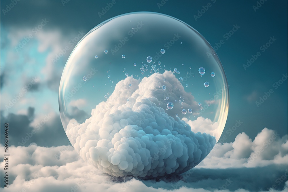 Poster beautiful modern abstract artwork of the sky captured in the transparent sphere bubble that reflect 