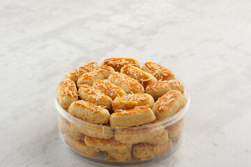Crunchy Kaastengels Cookies. Dutch influenced Indonesian cookies, popular during Eid Al Fitr in Indonesia
