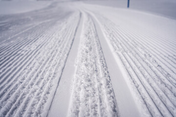 Fresh cross country ski trail in the snow