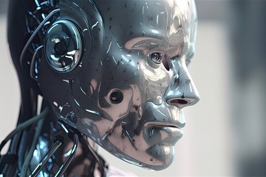 Android head, concept image for artifical intelligence - AI Generated