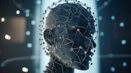 Artificial intelligence closeup face digital technology background