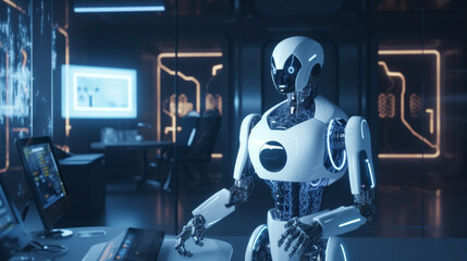 Fototapeta premium Ai robot with technology background