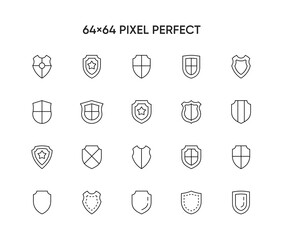 Shield icon set. Collection of high quality outline web pictograms in modern flat style. Black protect symbol.