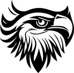 Eagle head mascot logo in black and white, vector illustration, hawk head 