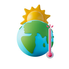 climate change, global warming, high temperature, earth with thermometer icon, 3d rendering, sustainability, reduce co2 emission, green energy concept - 593272001