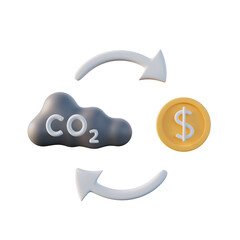 carbon credit or offset, CO2 or greenhouse gas emission trade price icon, 3d rendering, sustainability, reduce co2 emission, green energy concept - 593272017