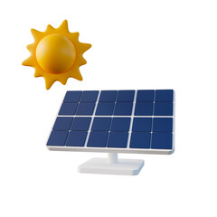 solar cell panel with sun, renewable power energy icon, 3d rendering, sustainability, reduce co2 emission, green energy concept - 593272019