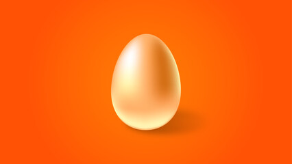 3D Vector single realistic animal egg. Chicken egg isolated with soft shadows on orange background. Cooking ingredient. Vector illustration with 3d decorative for Easter egg design.