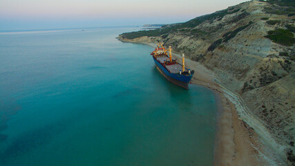 Aerial view of beached ship