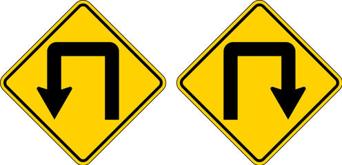 Warning Sign, Double Right, Double Left,Turn Symbol On White Background