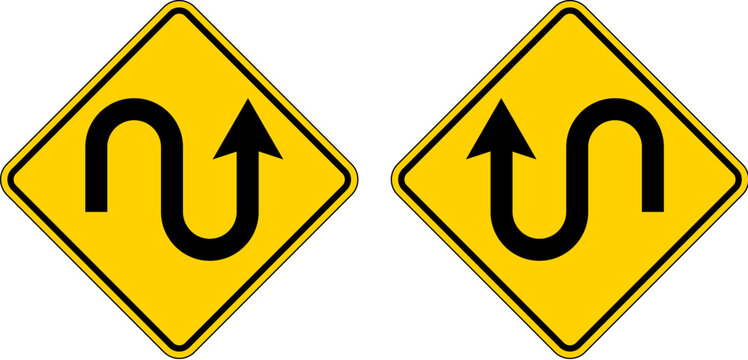 Warning Sign Double Curve Symbol On White Background