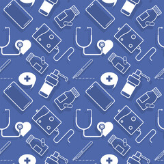 pattern with white color medical elements on blue background