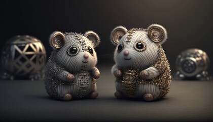 Cartoon mouse, a toy rich hamster in a beautiful silver suit. Created with AI.