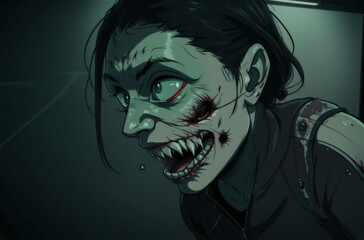 Portrait of a zombie woman. Generative AI.