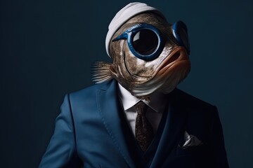Underwater Fun: A Fish in a Business Suit Gives the Office a Splash of Color. Generative AI