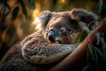 Obraz premium Koala Bear sleeping in a tree.