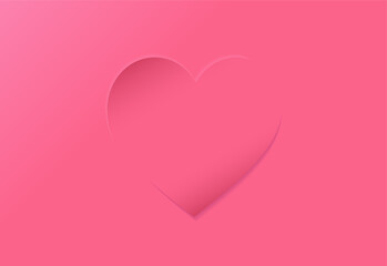 Pink soft 3D heart shape frame design. Geometric backdrop for cosmetic product display in heart shape.   Pink background for Valentines day. 