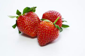  fresh strawberries isolated on white background    