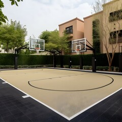outdoor basketball court.  generative AI illustration.