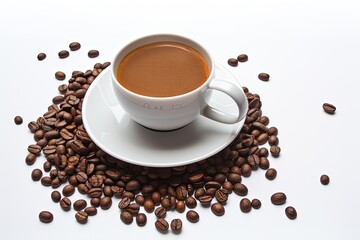 Coffee cup and beans on a white background by ai generative