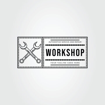 wrench workshop or cross spanner logo vector illustration design