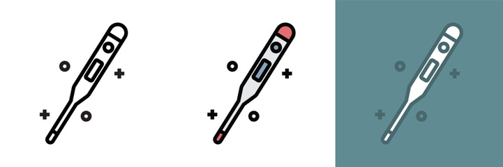 Medical Digital Thermometer Icon, this icon represents a digital thermometer, typically used to measure body temperature. 