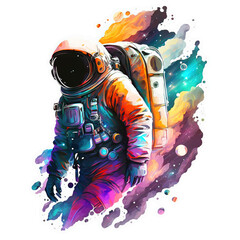 Watercolor Space Explorers Astronaut and Space Stickers Clipart Sublimation PNG Transparent Background, Generative AI