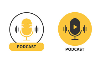 The microphone podcast icon. The microphone icon. Studio microphone table broadcast podcast.