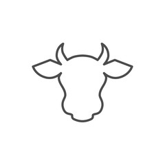 Cow head related vector linear icon. Agriculture. Vector outline illustration Isolated on white background. Editable stroke