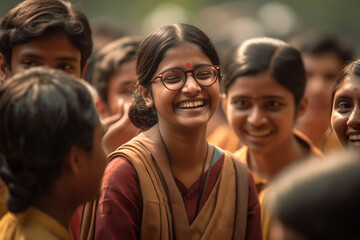 banner, A candid shot of a teacher sharing a light moment or a laugh with students. Teacher's day Generative AI
