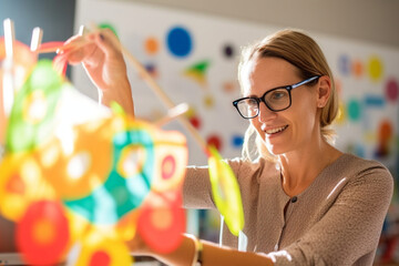 banner, A photo of a teacher using props or visual aids to make a lesson engaging and interactive, bokeh, Teacher's day Generative AI