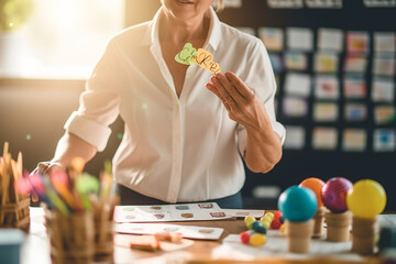banner, A photo of a teacher using props or visual aids to make a lesson engaging and interactive, bokeh, Teacher's day Generative AI