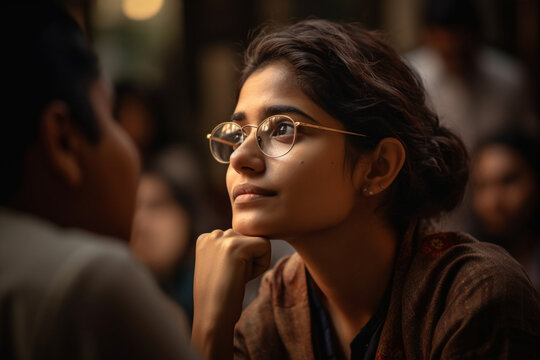 banner, A candid shot of a teacher patiently listening and providing feedback to a student sharing their thoughts or concerns, bokeh, Teacher's day Generative AI