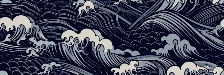 A blue and white wallpaper with lots of waves
