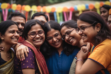 Obraz premium A photo of a teacher celebrating Teacher's Day with their fellow colleagues, showing the camaraderie and solidarity among educators, bokeh, Teacher's day Generative AI