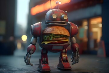 The Burger Robot. AI Generate.