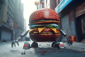 The Burger Robot. AI Generate. - 593282284