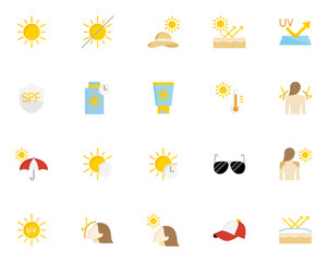 set of uv icons, ultraviolet, sunblock, sun,