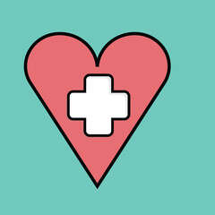 Heart with cross. Vector illustration in flat design. Medical concept.