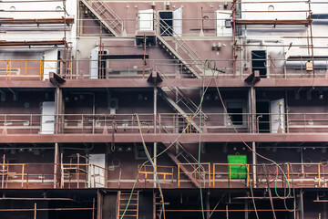 Construction of a new ship hull at the shipyard in Constanta, Romania. Part of the hull of the new...