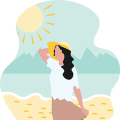 Woman in the beach flat character illustration