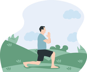 Man doing yoga vector flat character